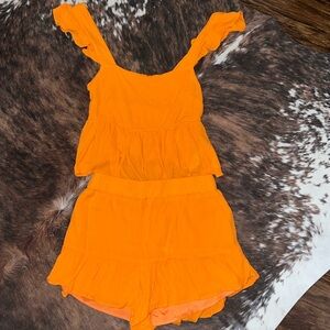 Perfect little matching orange set : includes ruffle tank top and shorts